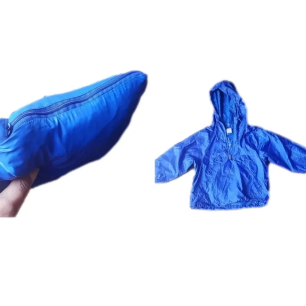 Vintage Nike Foldable Packable Windbreaker Hood Rain Electric Blue Light Jacket